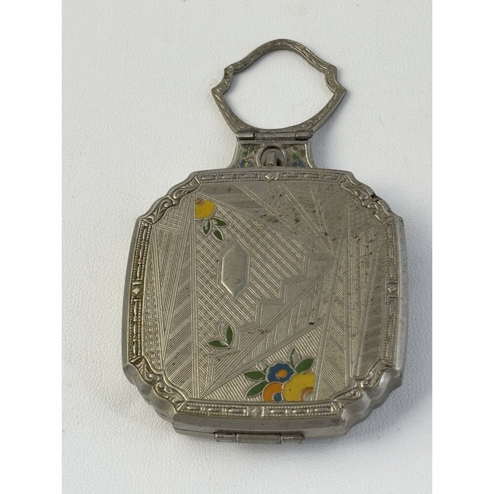 Evans 1920’s Art Deco Silver Metal Mirror Compact Guilloche Enamel With Stand - Picture 2 of 11